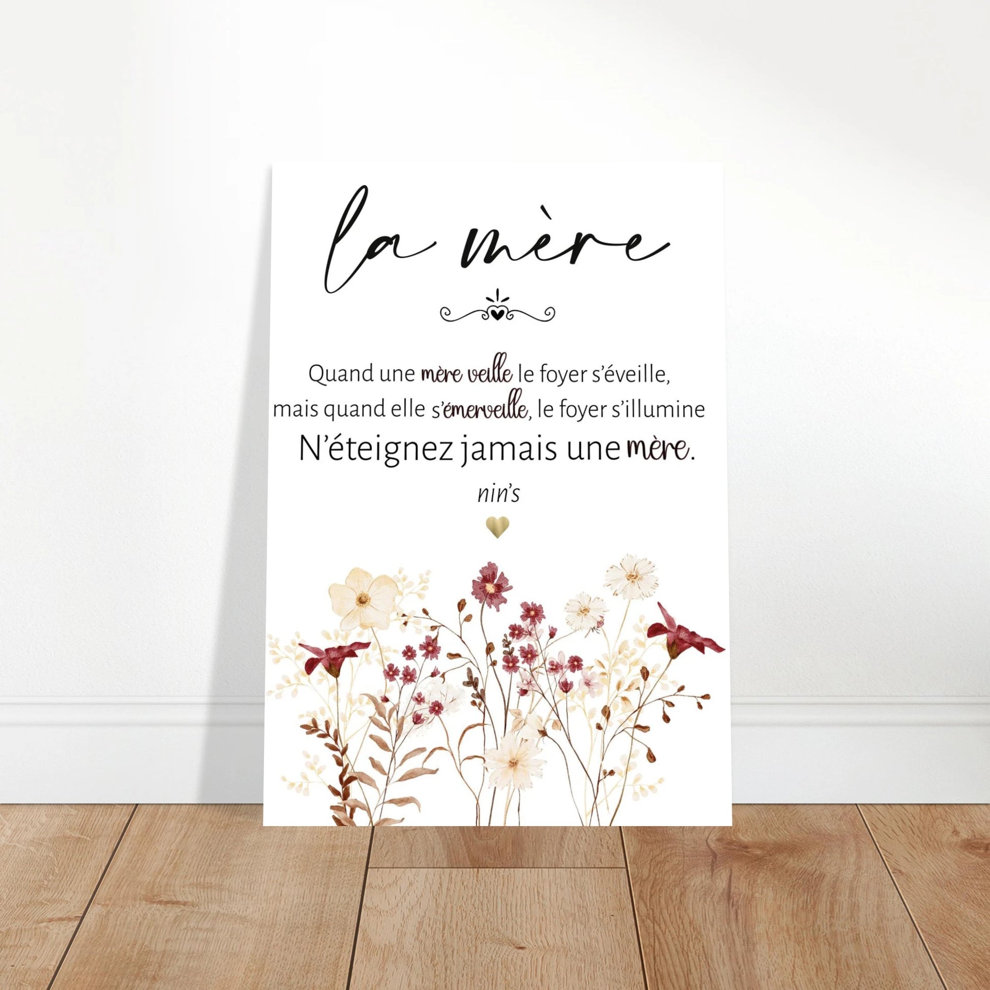 Affiche maman citation poétique cadeau fête des mères décoration murale florale