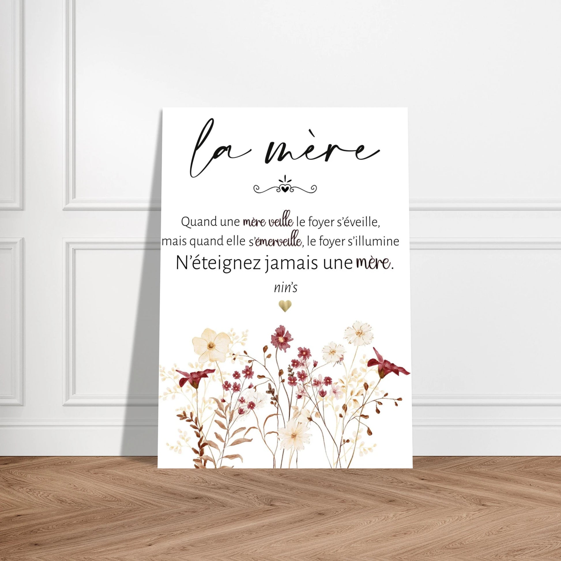 Affiche maman citation poétique cadeau fête des mères décoration murale florale