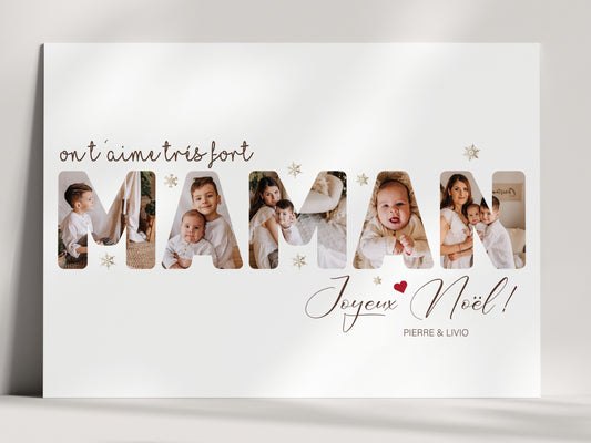 Affiche Personnalisée "Maman" Décor de Noël - Intégrez 5 Photos Personnelles  NinsPetitspapiers   