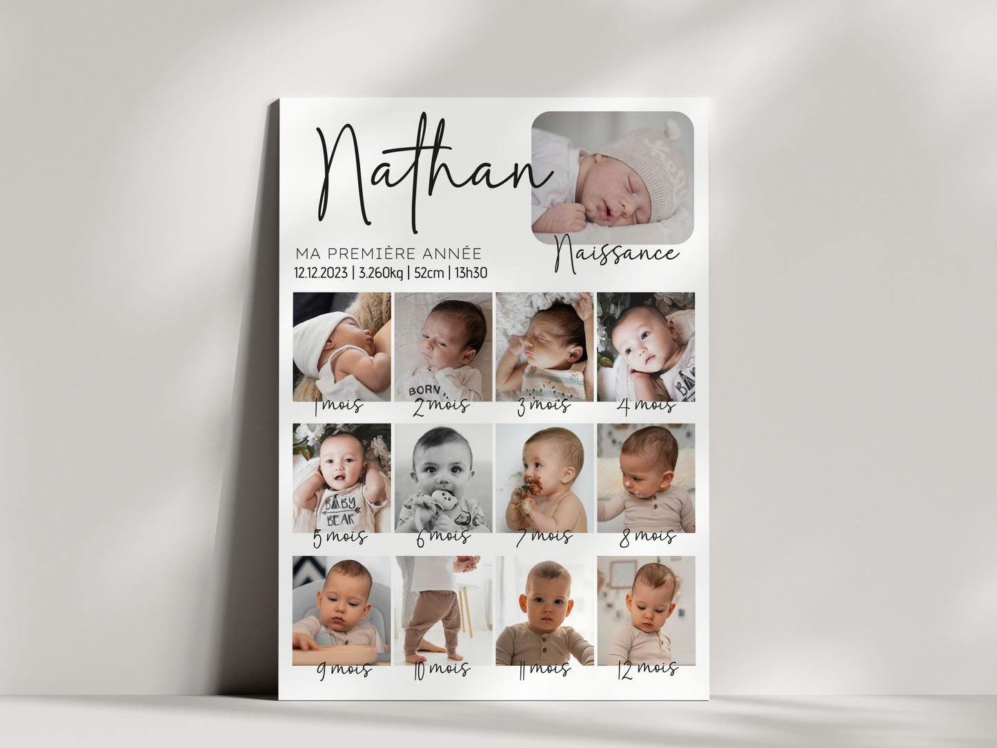 Affiche personnalisée "Ma Première Année" - 13 photos de bébé de 0 à 12 mois  NinsPetitspapiers   