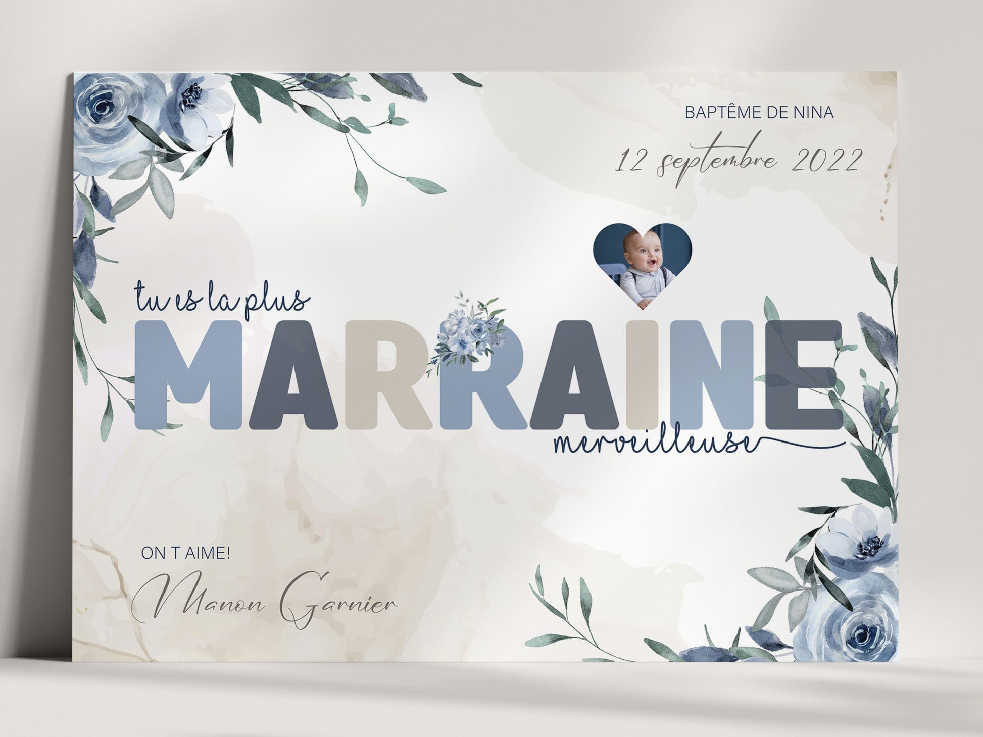 AFFICHE POUR MARRAINE - BAPTÊME THEME BLEU  Ma boutique   