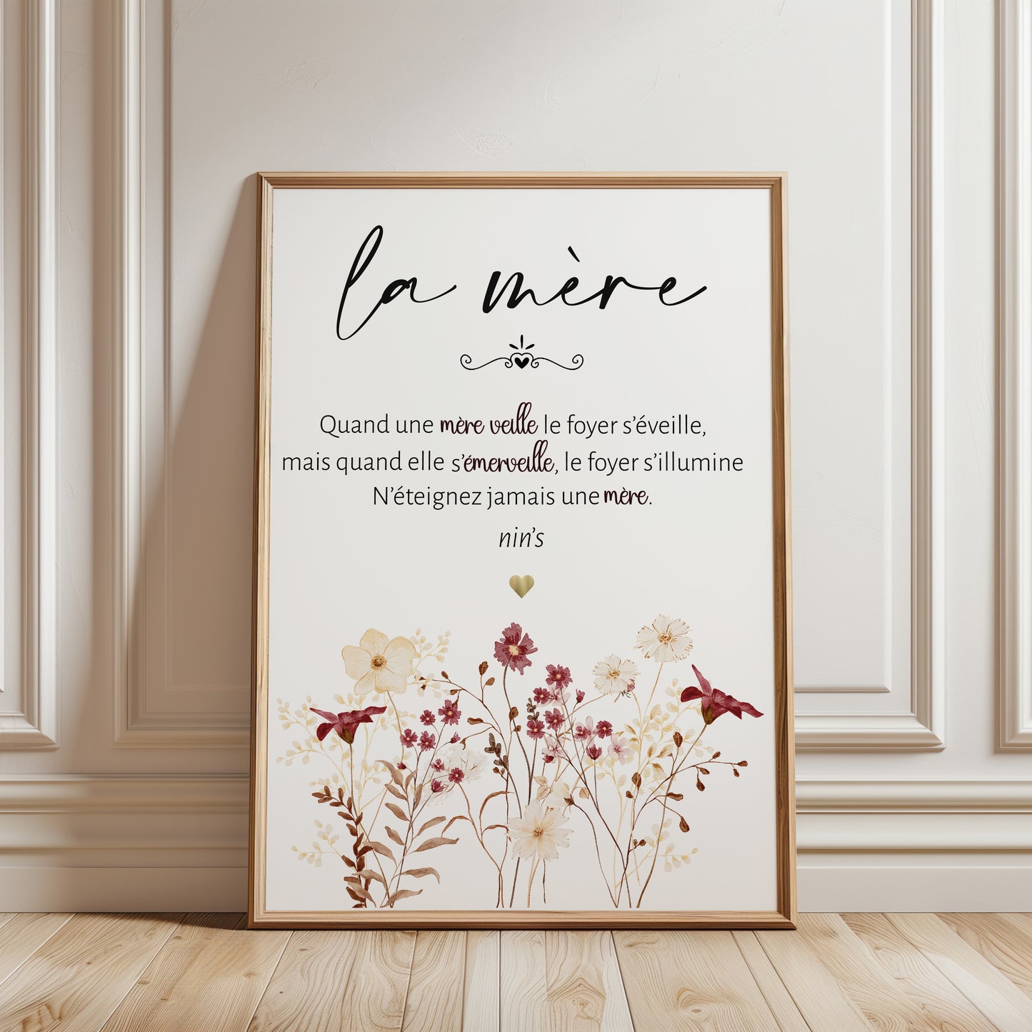 Affiche maman citation poétique cadeau fête des mères décoration murale florale