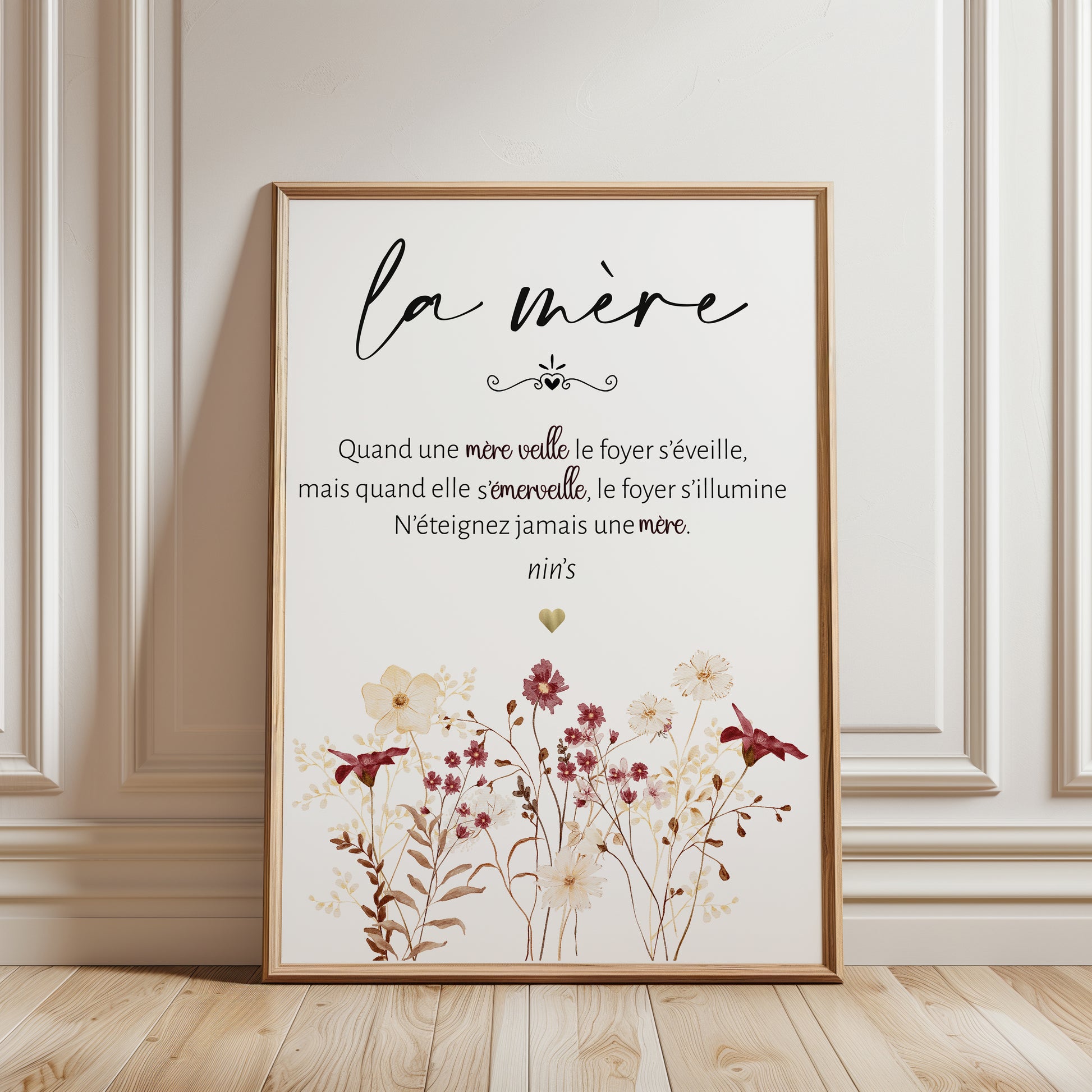 Affiche maman citation poétique cadeau fête des mères décoration murale florale