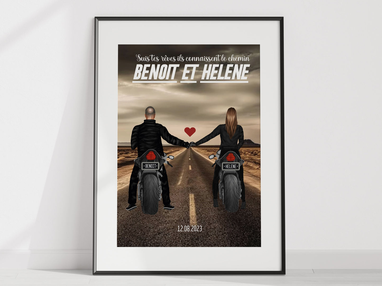 Affiche Personnalisée Couple de Motard – Cadeau Idéal pour les Fans de Moto