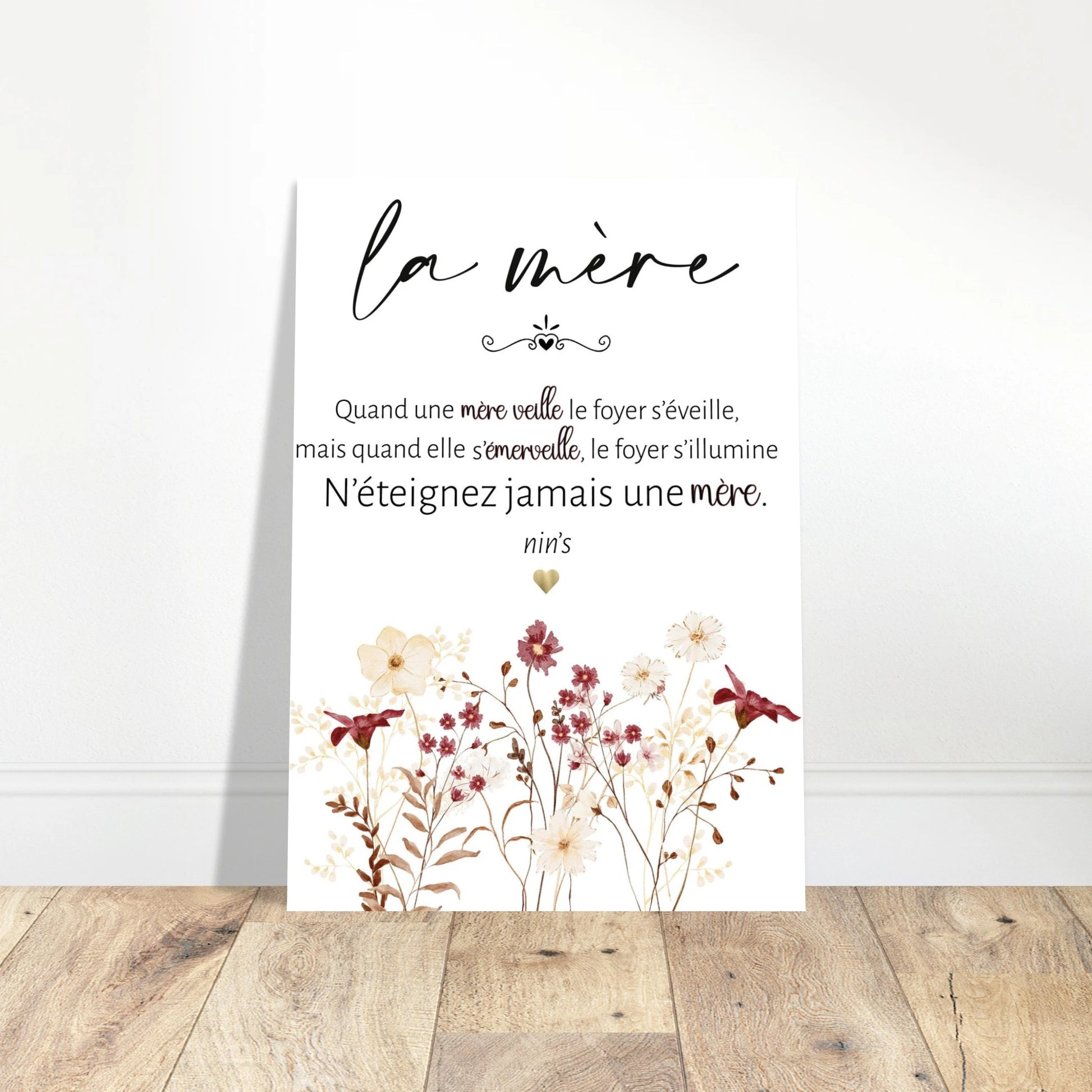 Affiche maman citation poétique cadeau fête des mères décoration murale florale