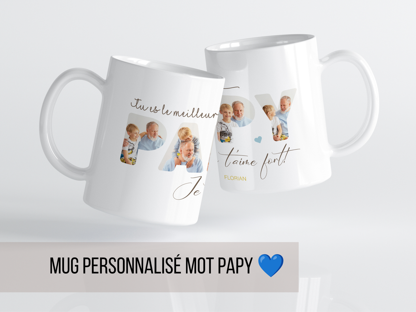 Mug personnalisé Papi avec photo et prénom – Cadeau personnalisé pour grand-père