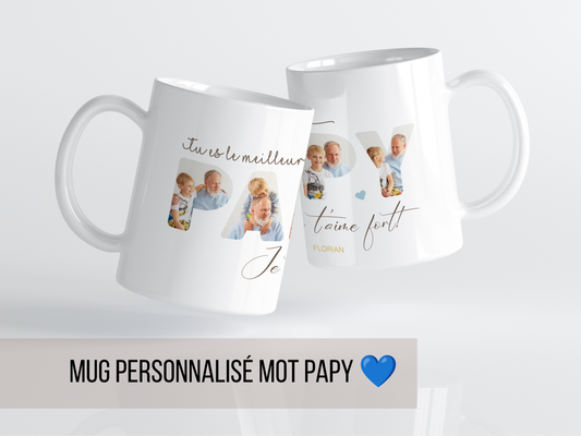 Mug personnalisé Papi avec photo et prénom – Cadeau personnalisé pour grand-père