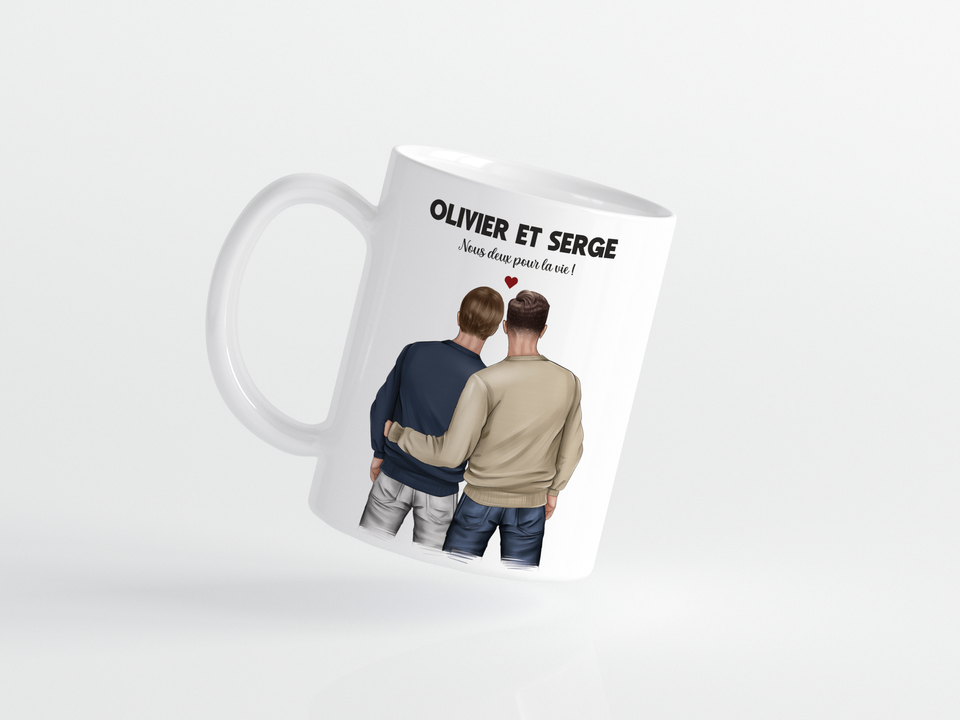 Mug personnalisé pour un couple d’hommes, deux amis ou deux frères assorti à l’affiche