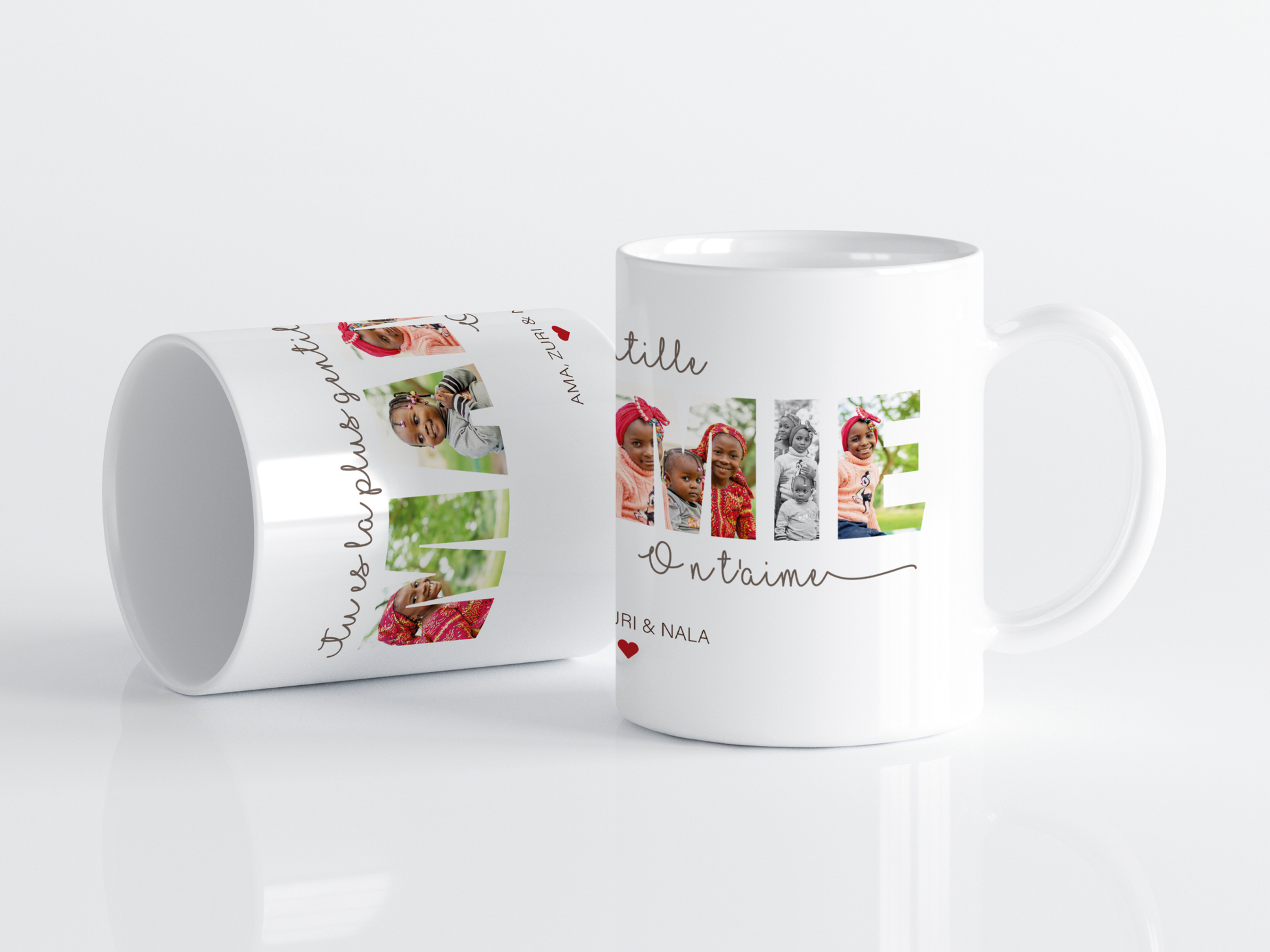 Mug Mamie personnalisé avec photos et prénoms assorti à l’affiche