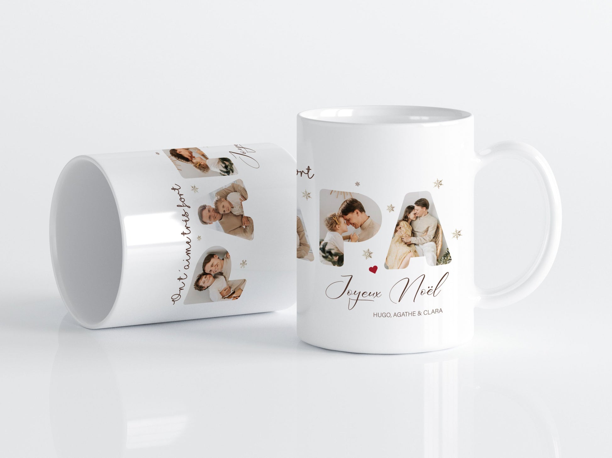Mug Papa personnalisé de Noël avec photos assorti à l’affiche